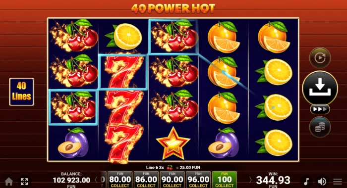 40 Power Hot Coin Boost alapjáték nyeremény